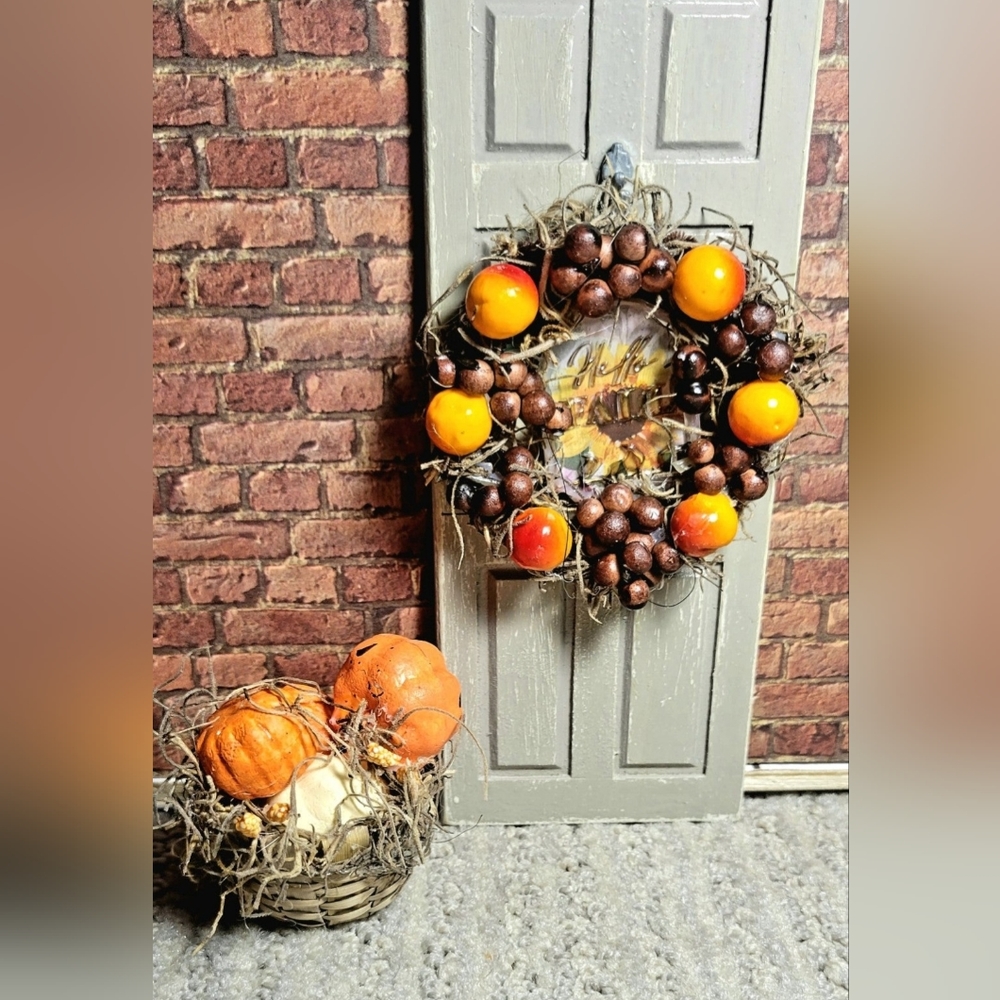 Dollhouse Miniature Trellis, Wreath & Basket